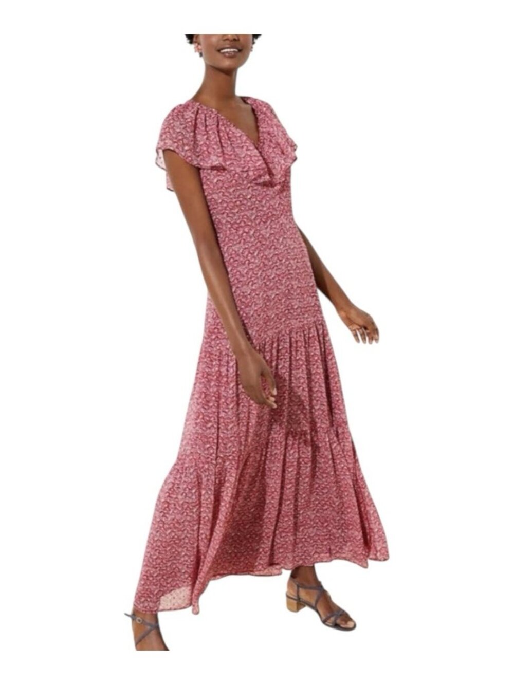 LOFT Floral Flounce Tie Back Maxi Dress. Lined Flowy Lightweight Size 4